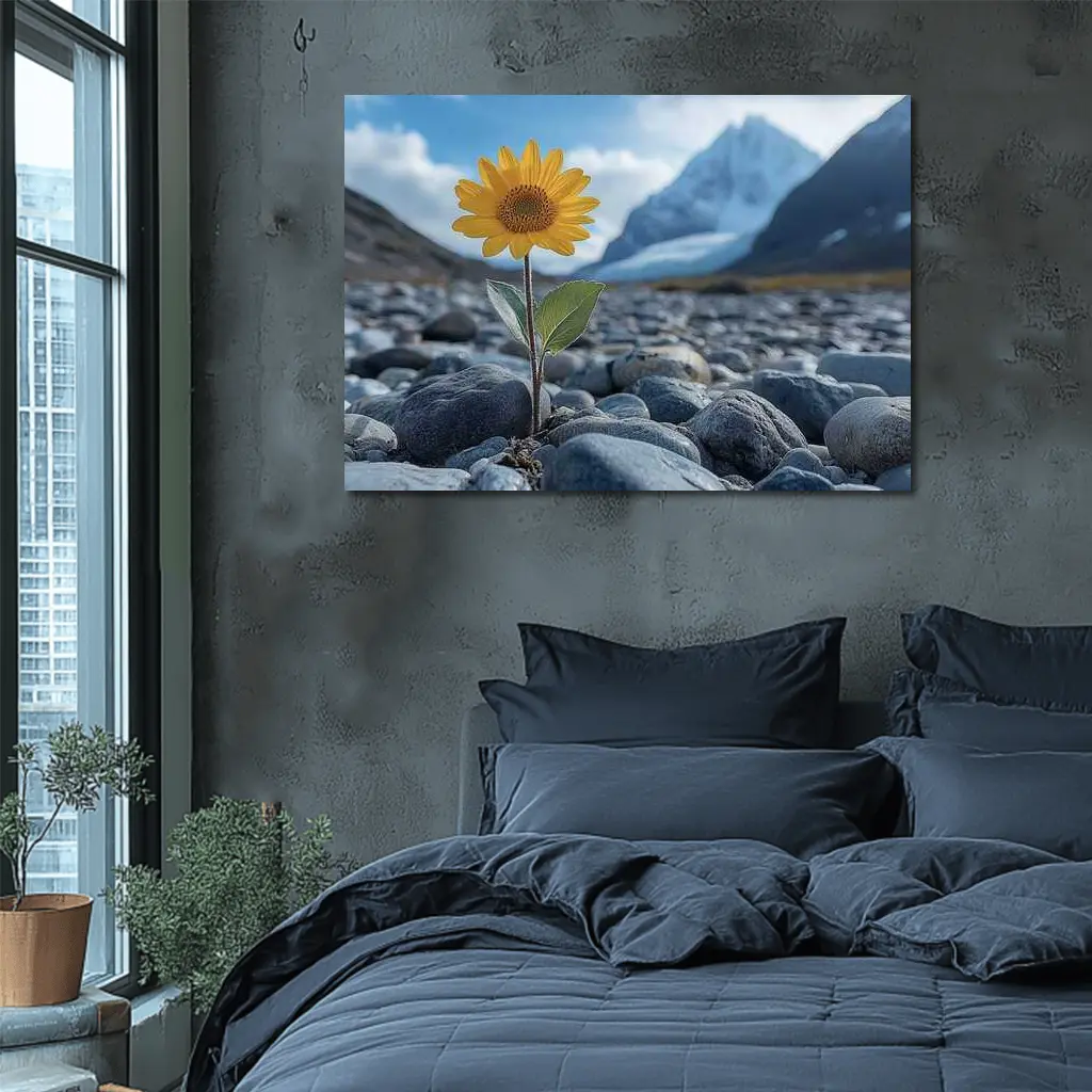 Sunflower Growing Rocky Mountain Glacier Landscape – Wall Art