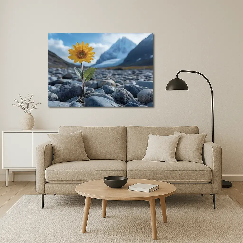 Sunflower Growing Rocky Mountain Glacier Landscape – Wall Art