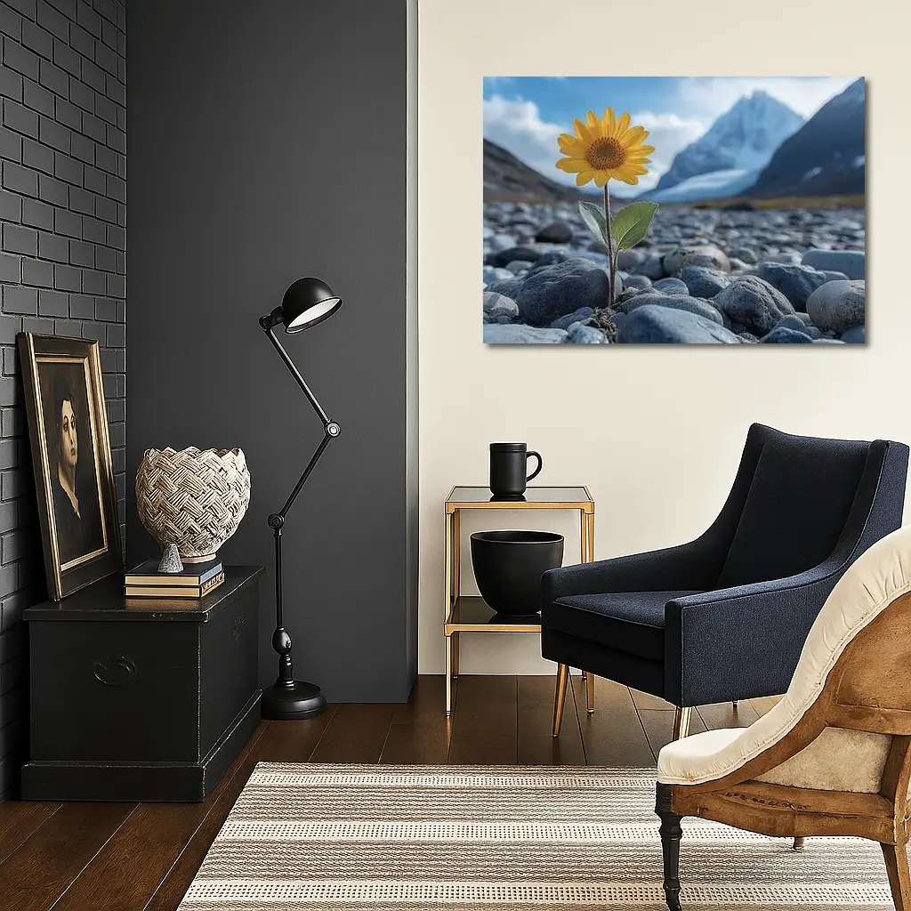 Sunflower Growing Rocky Mountain Glacier Landscape – Wall Art