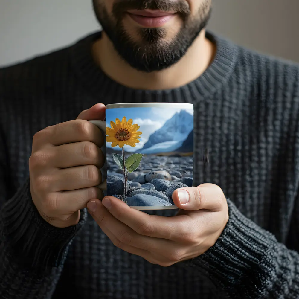 Sunflower Growing Rocky Mountain Glacier Landscape – Mugs