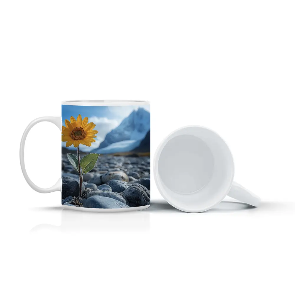 Sunflower Growing Rocky Mountain Glacier Landscape – Mugs
