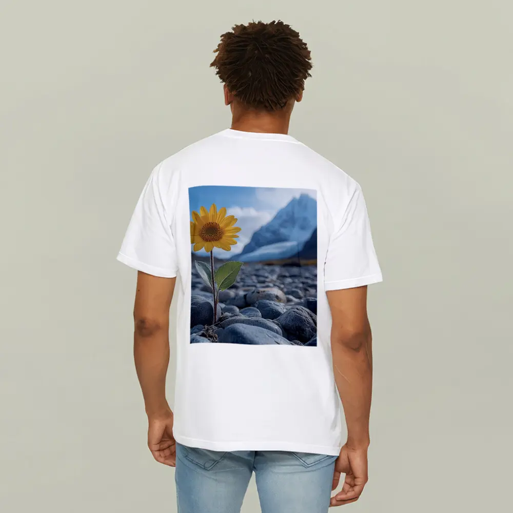 Sunflower Growing Rocky Mountain Glacier Landscape – T-Shirts