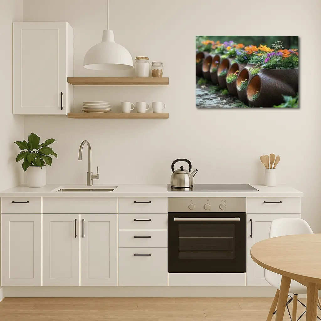 Rustic Stone Planters With Colorful Garden Flowers – Wall Art
