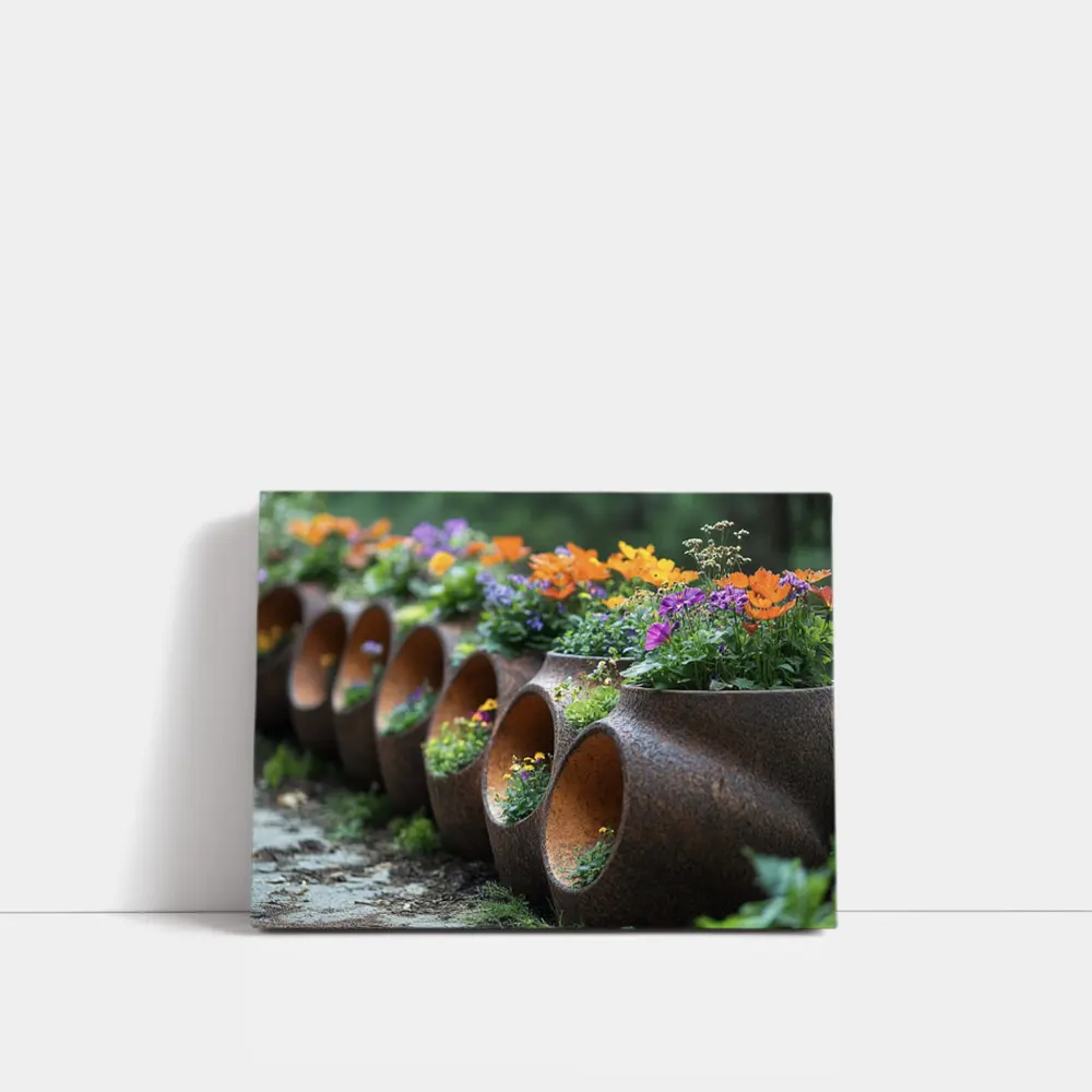 Rustic Stone Planters With Colorful Garden Flowers – Wall Art