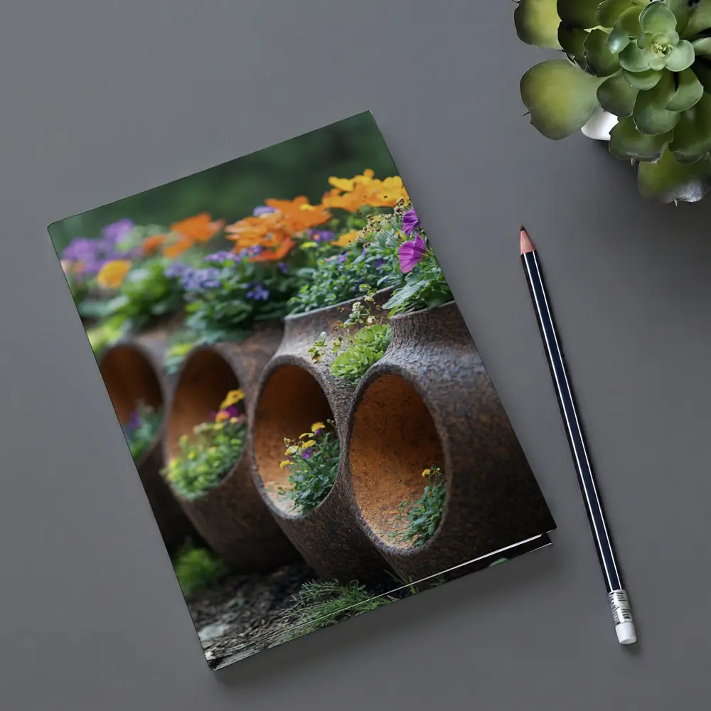 Rustic Stone Planters With Colorful Garden Flowers – Notebooks