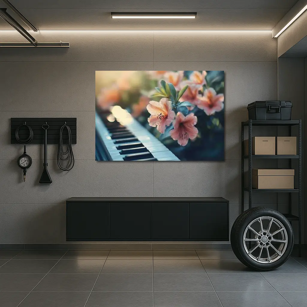 Pink Lilies Blooming Over Piano Keys – Wall Art