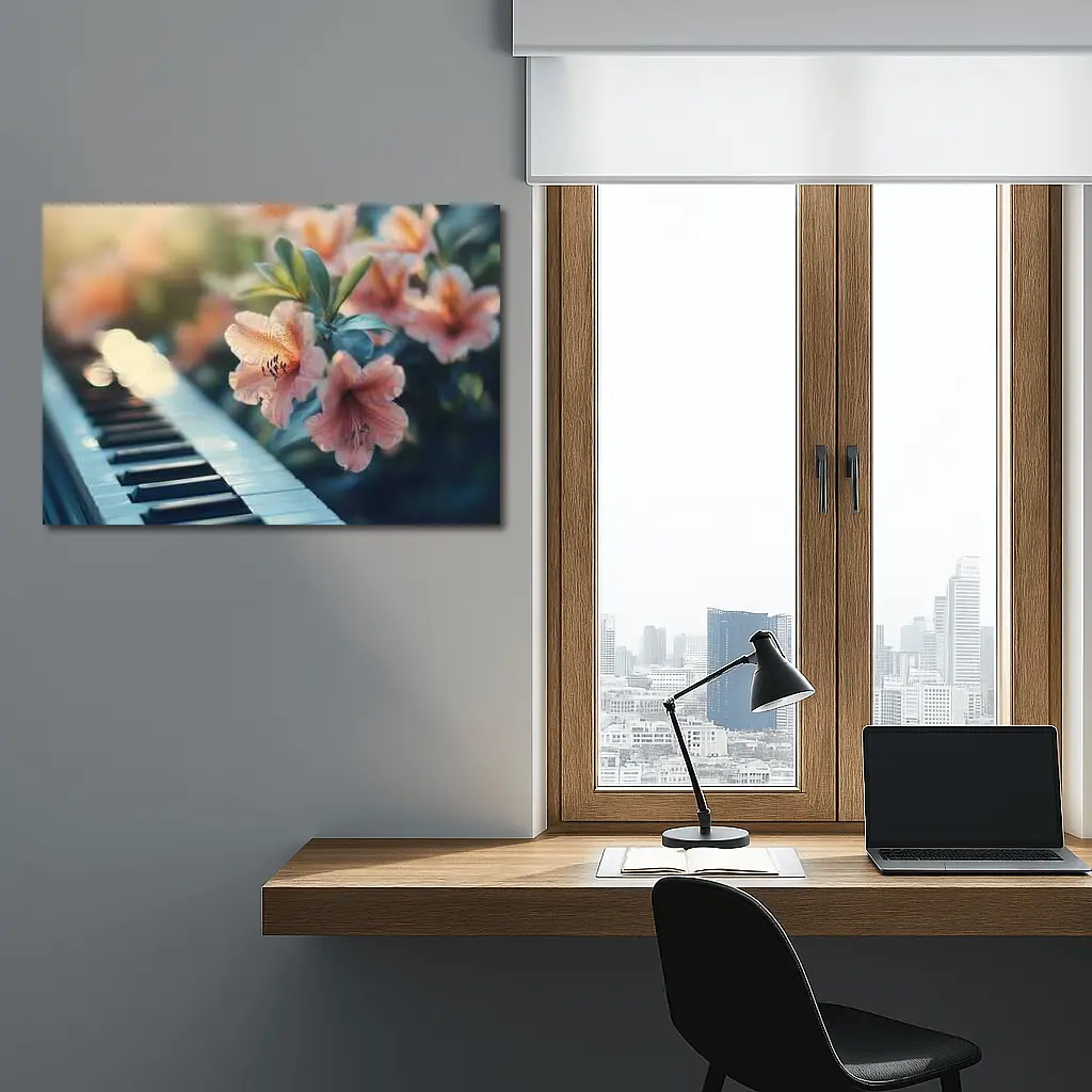 Pink Lilies Blooming Over Piano Keys – Wall Art
