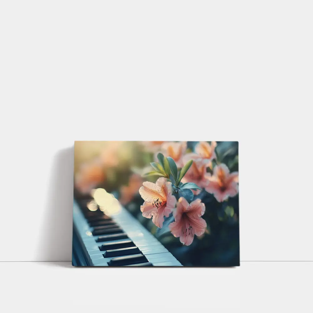 Pink Lilies Blooming Over Piano Keys – Wall Art