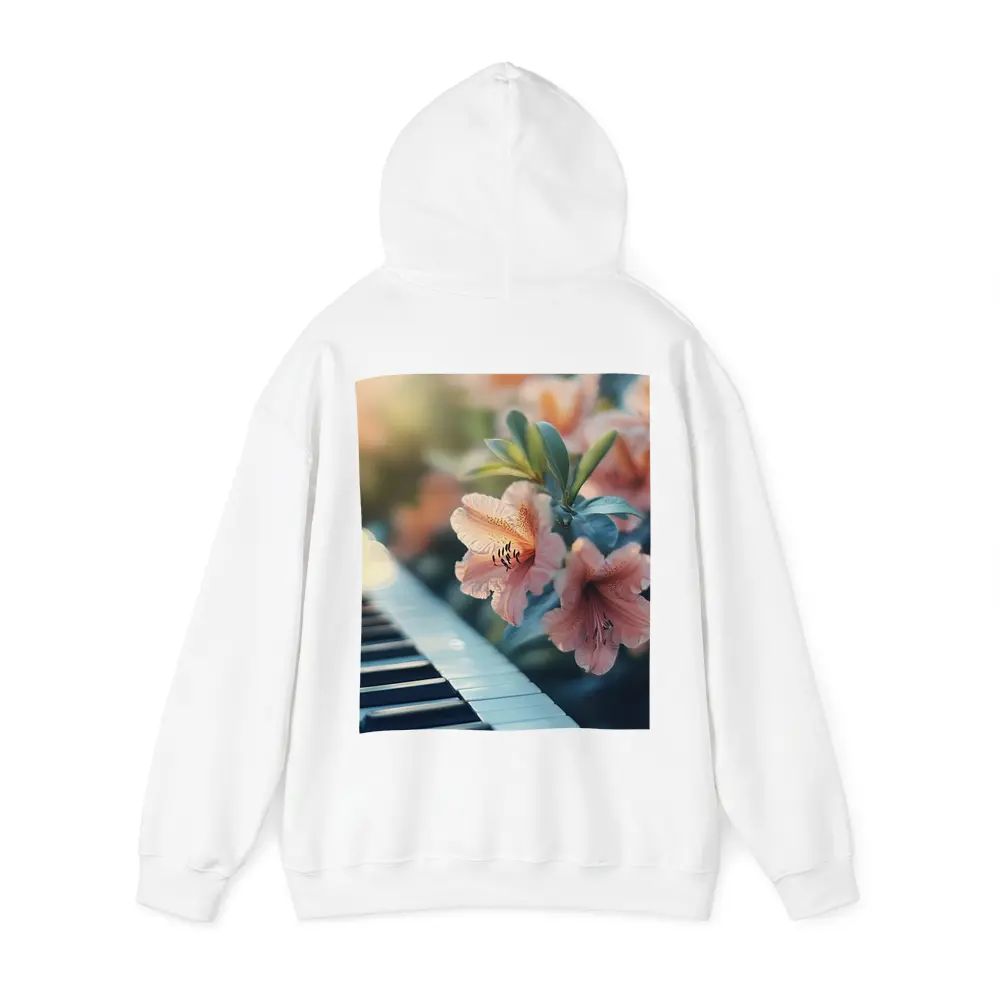 Pink Lilies Blooming Over Piano Keys – Hoodies