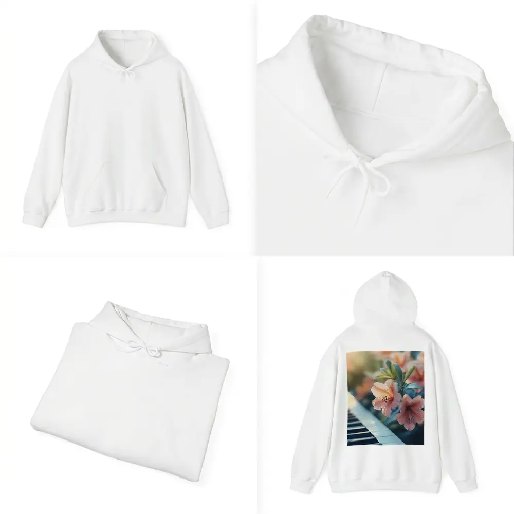 Pink Lilies Blooming Over Piano Keys – Hoodies