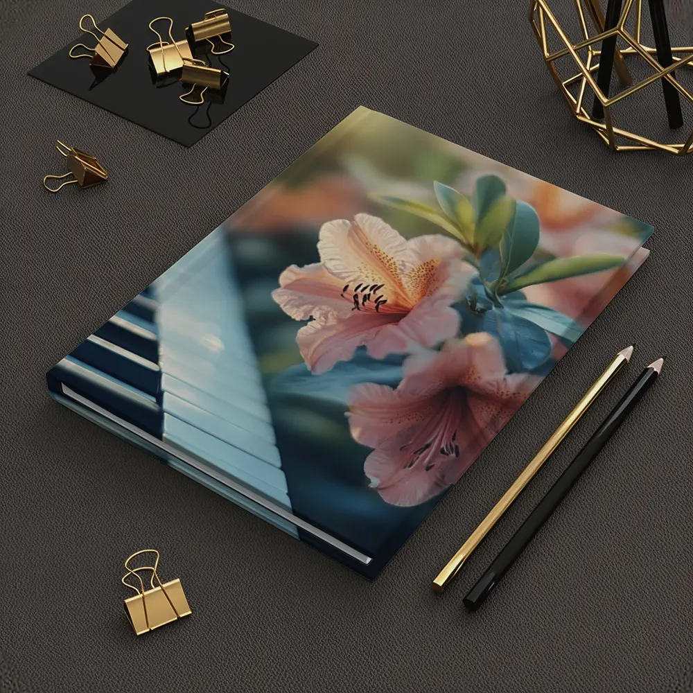 Pink Lilies Blooming Over Piano Keys – Notebooks