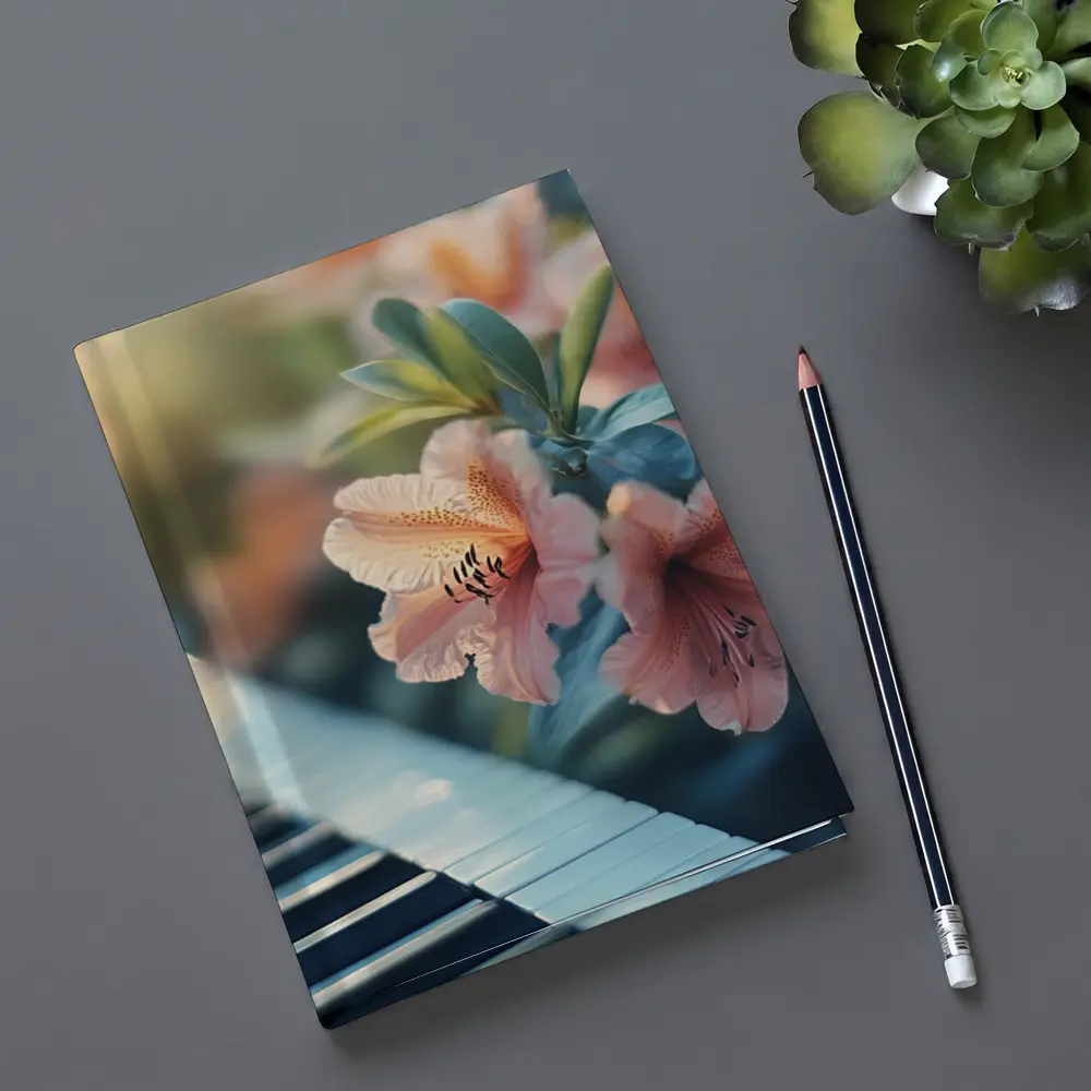 Pink Lilies Blooming Over Piano Keys – Notebooks
