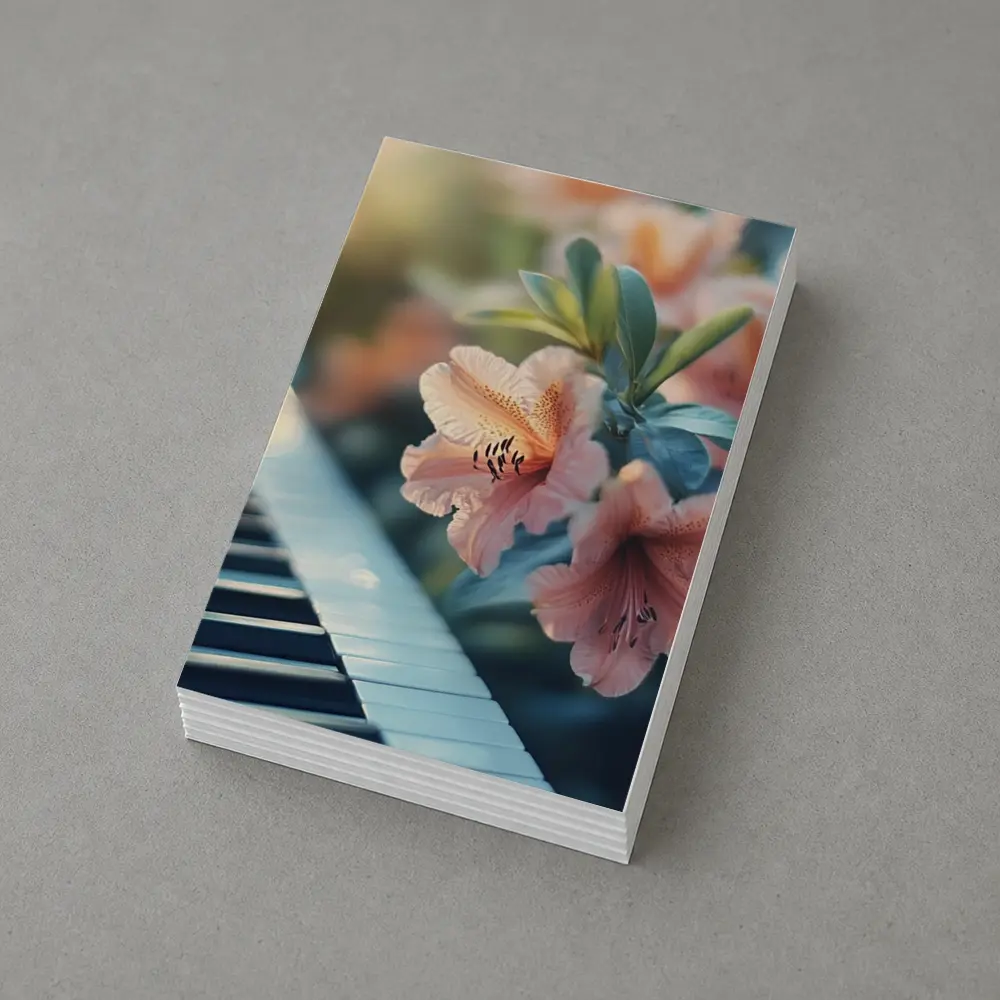 Pink Lilies Blooming Over Piano Keys – Postcards