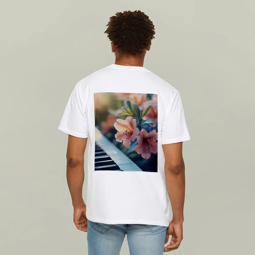Pink Lilies Blooming Over Piano Keys – T-Shirts