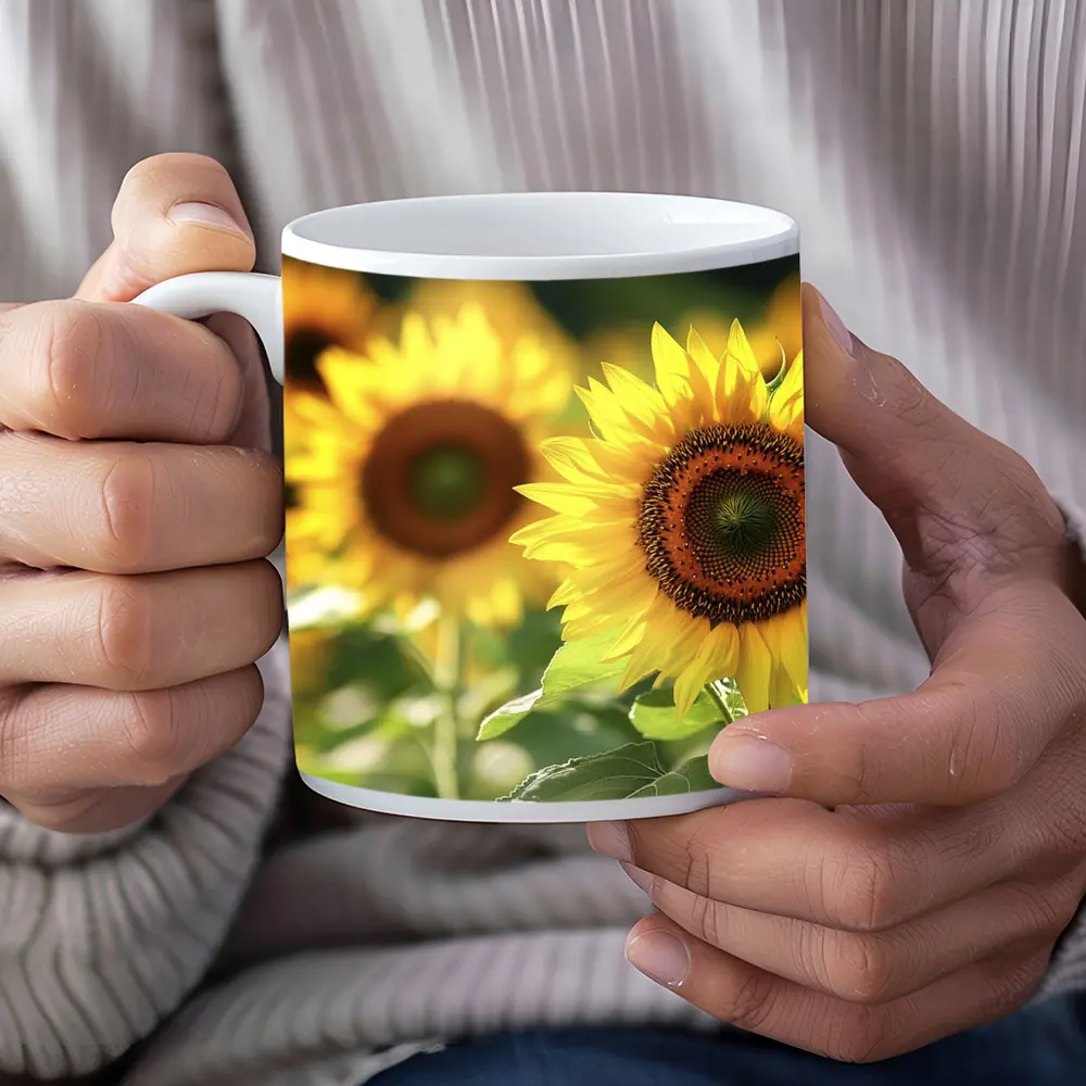 Sunflower Field Close Up Yellow Blooms – Mugs