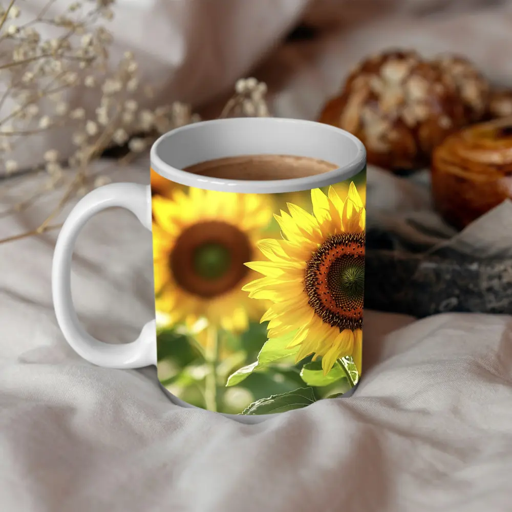 Sunflower Field Close Up Yellow Blooms – Mugs