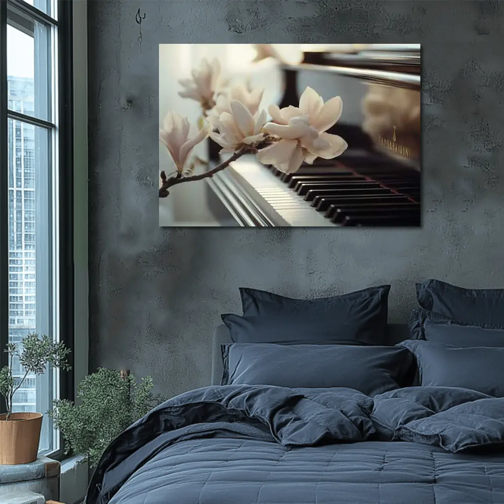 Magnolia Branch Resting On Grand Piano Keys – Wall Art