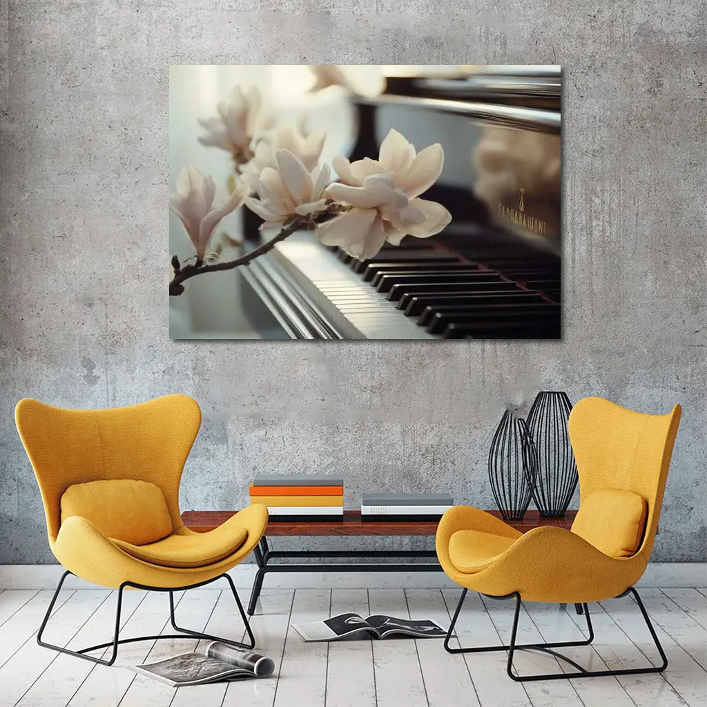 Magnolia Branch Resting On Grand Piano Keys – Wall Art