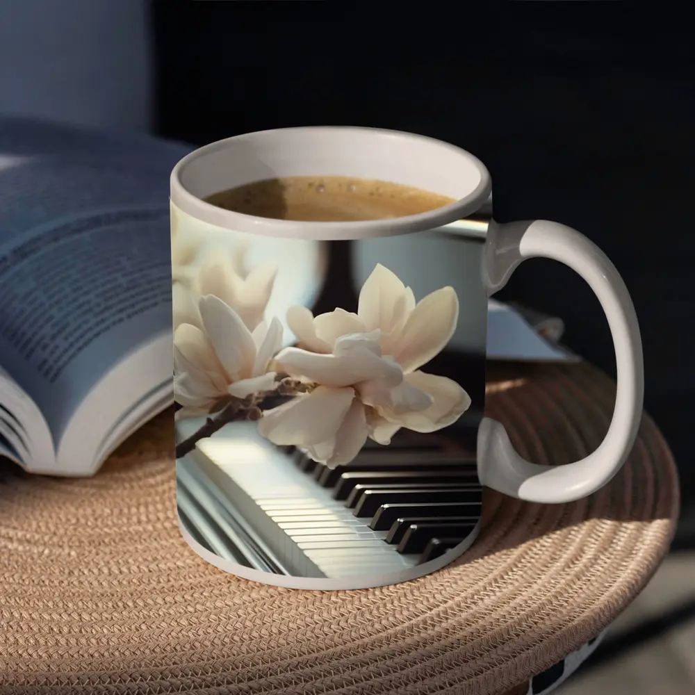Magnolia Branch Resting On Grand Piano Keys – Mugs