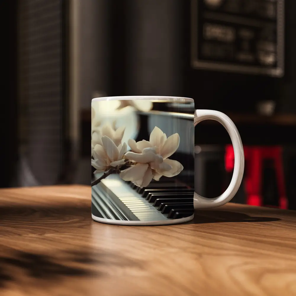 Magnolia Branch Resting On Grand Piano Keys – Mugs