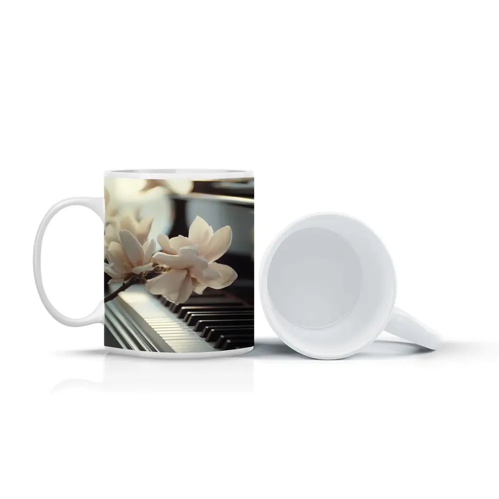 Magnolia Branch Resting On Grand Piano Keys – Mugs