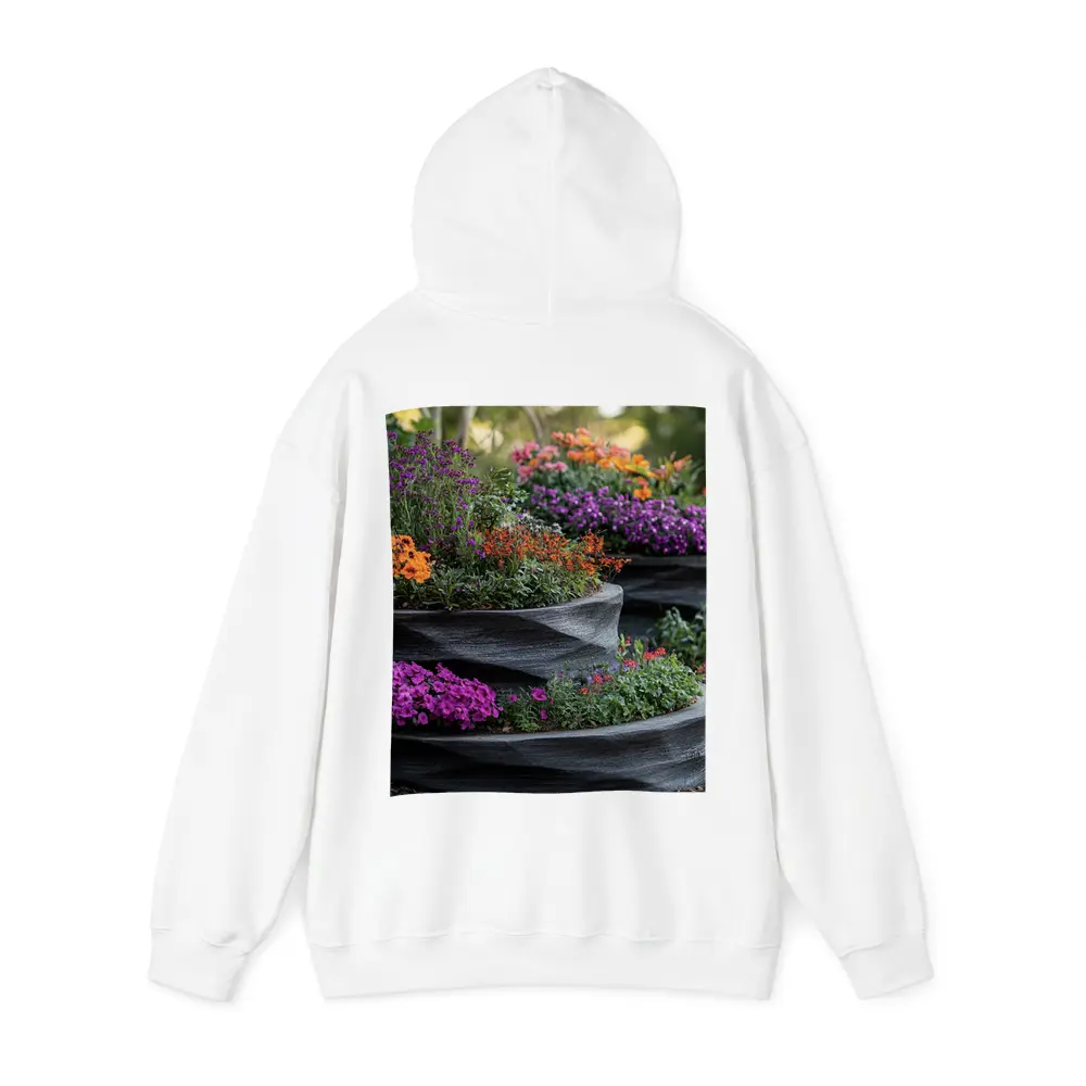 Tiered Garden Planters With Purple Orange Flowers – Hoodies