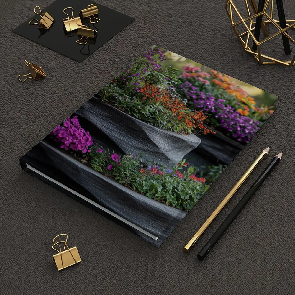 Tiered Garden Planters With Purple Orange Flowers – Notebooks