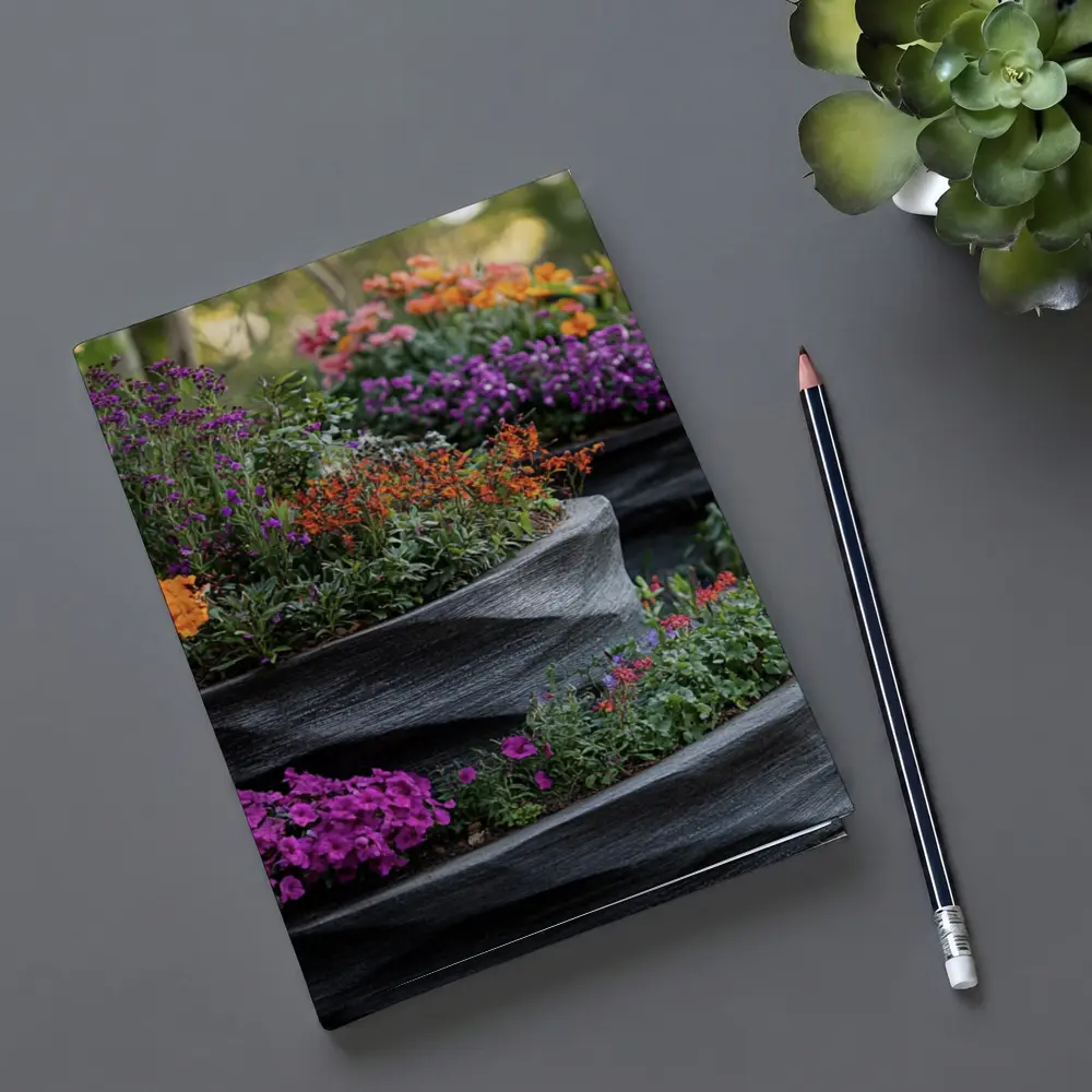 Tiered Garden Planters With Purple Orange Flowers – Notebooks