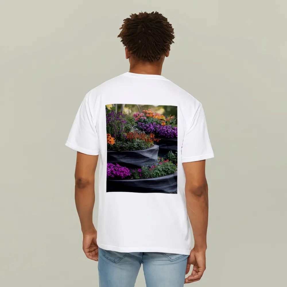 Tiered Garden Planters With Purple Orange Flowers – T-Shirts