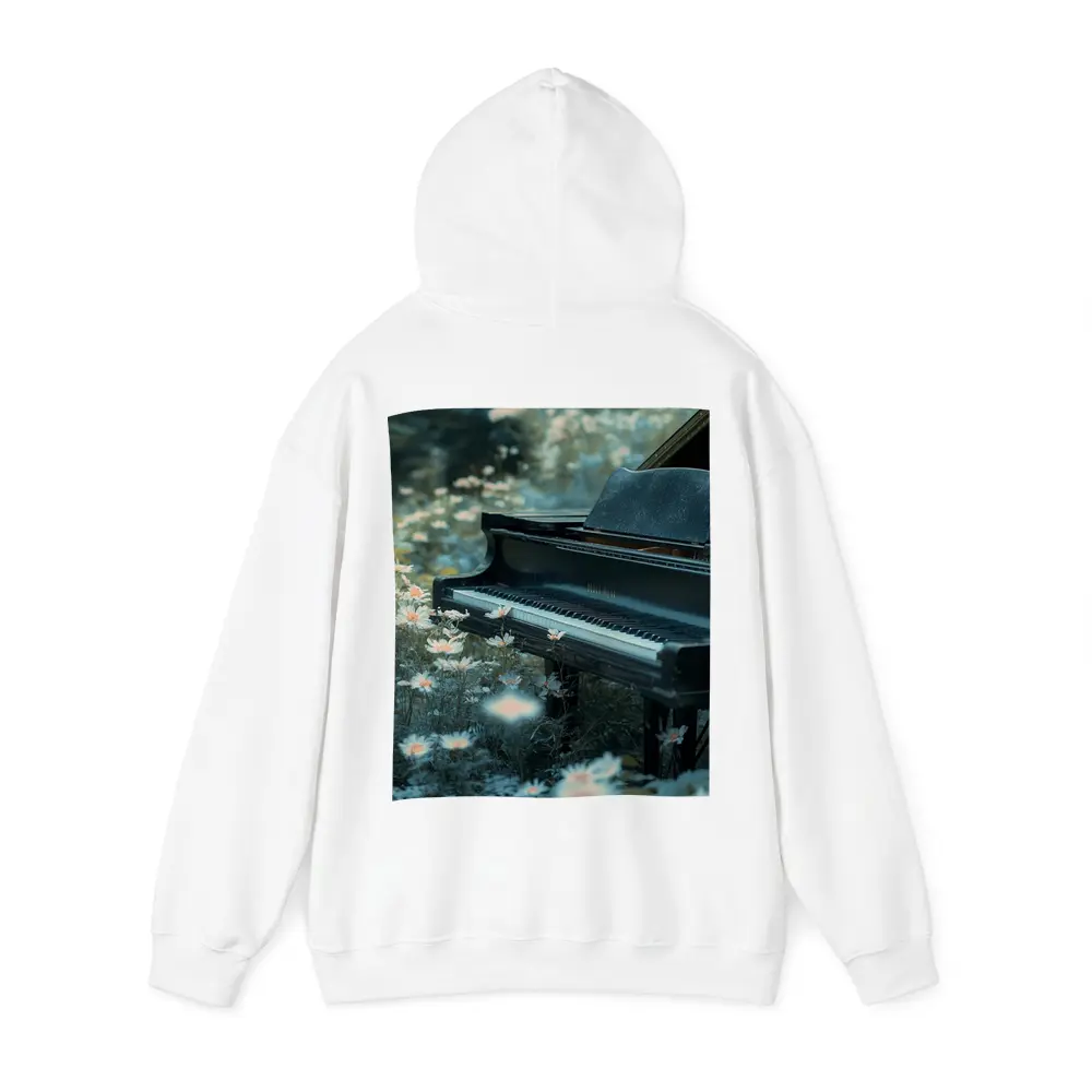 Black Grand Piano Surrounded By Wild Daisies – Hoodies