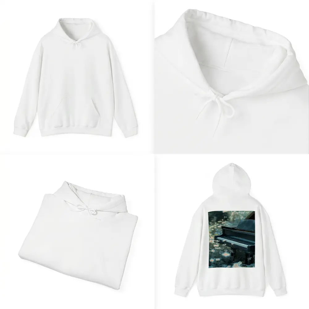 Black Grand Piano Surrounded By Wild Daisies – Hoodies