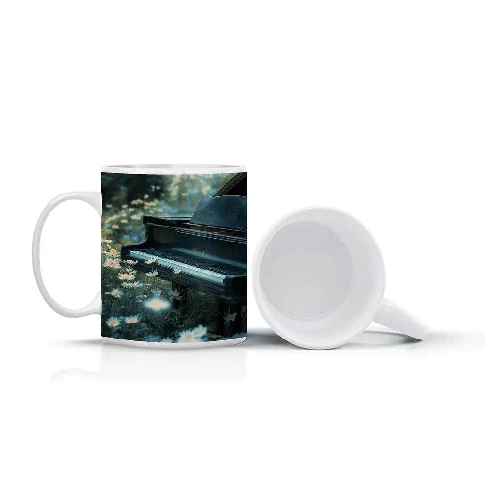 Black Grand Piano Surrounded By Wild Daisies – Mugs