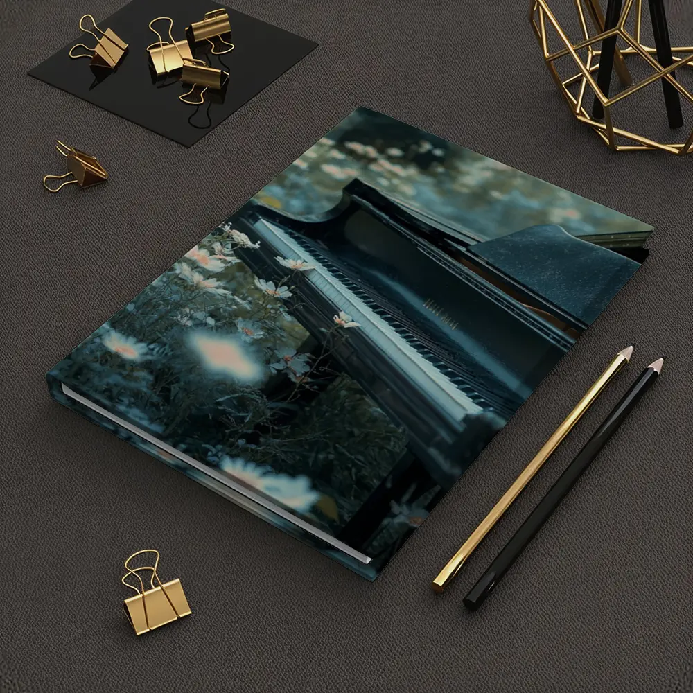 Black Grand Piano Surrounded By Wild Daisies – Notebooks