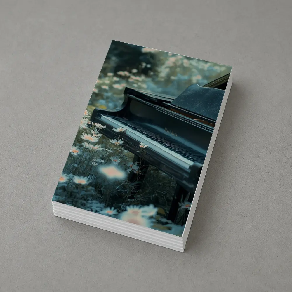 Black Grand Piano Surrounded By Wild Daisies – Postcards