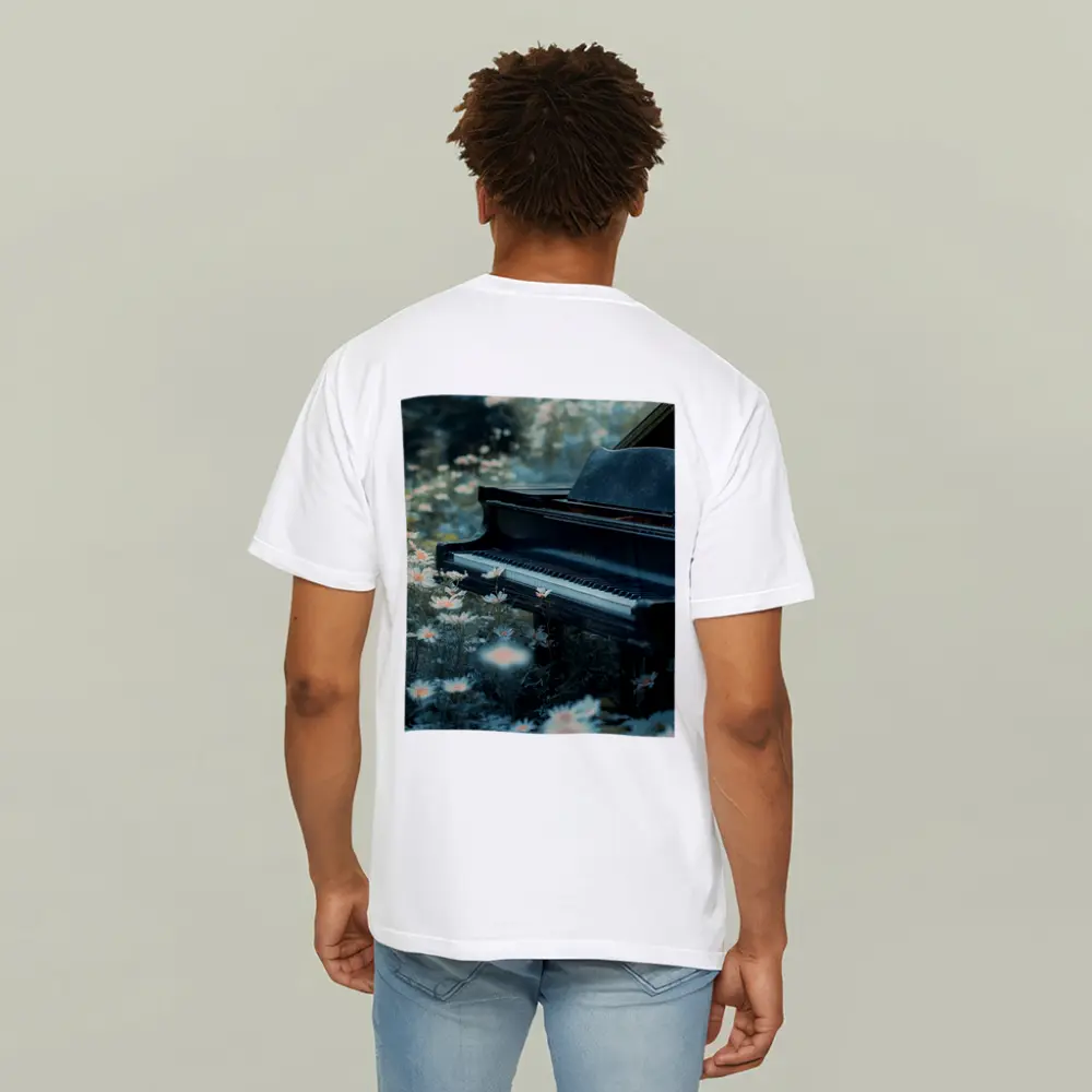 Black Grand Piano Surrounded By Wild Daisies – T-Shirts