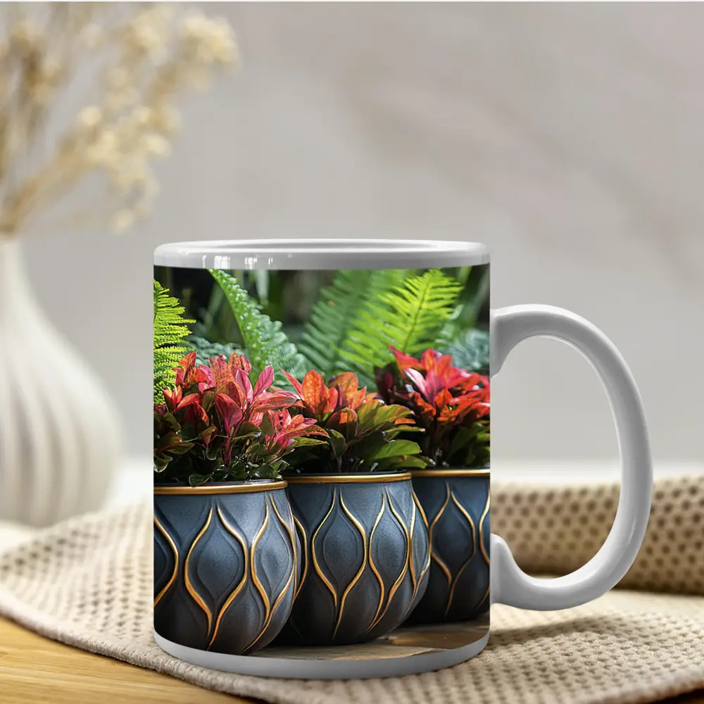 Dark Ceramic Pots Gold Pattern Tropical Garden – Mugs
