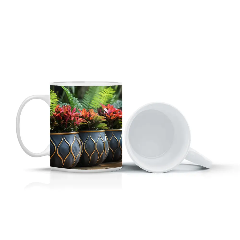 Dark Ceramic Pots Gold Pattern Tropical Garden – Mugs
