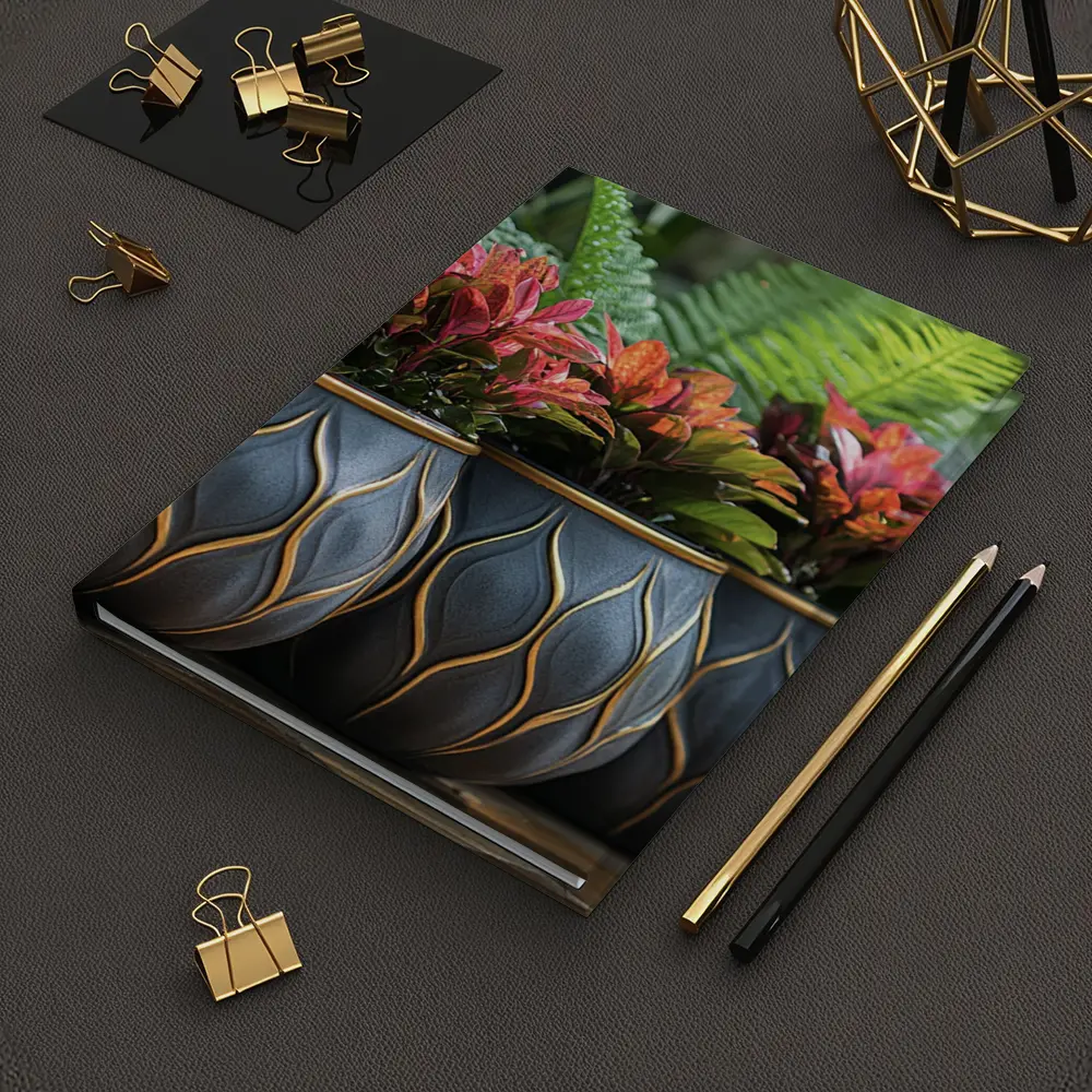Dark Ceramic Pots Gold Pattern Tropical Garden – Notebooks