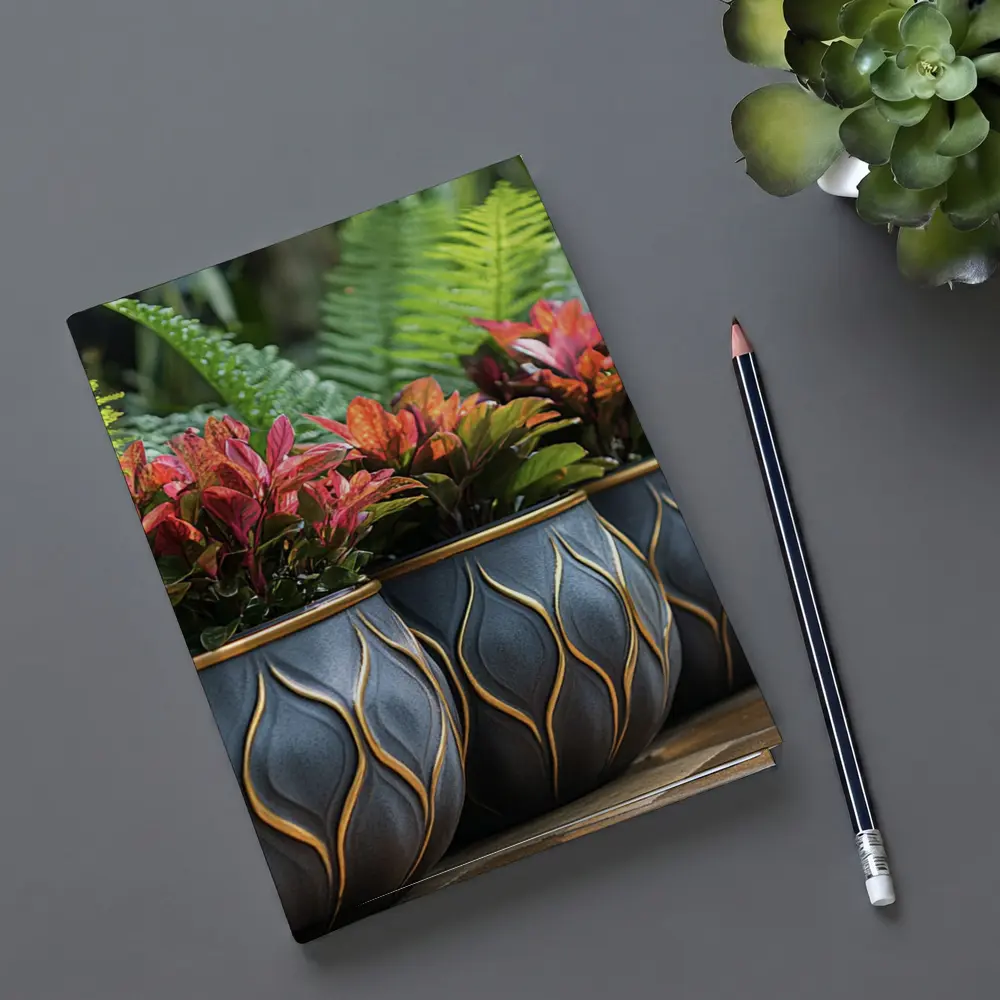 Dark Ceramic Pots Gold Pattern Tropical Garden – Notebooks
