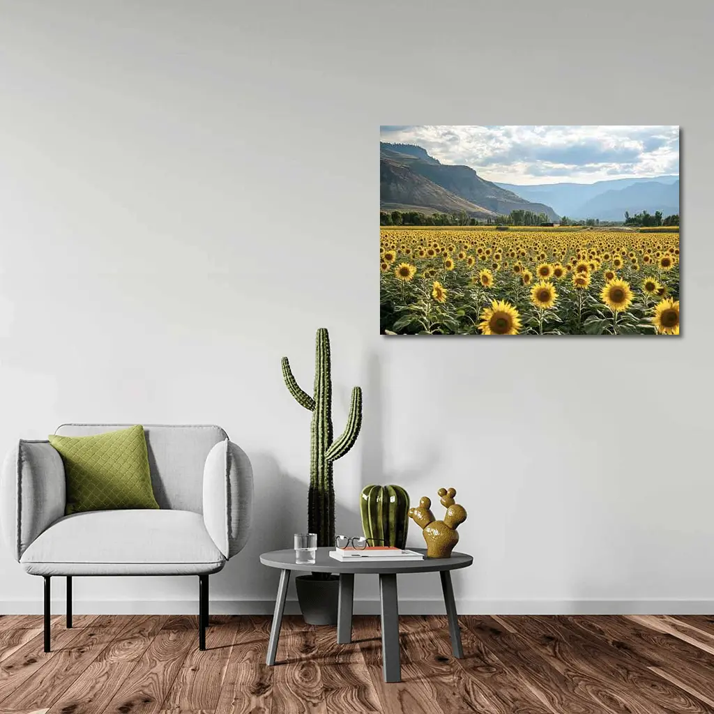 Sunflower Field With Mountain Valley Background – Wall Art