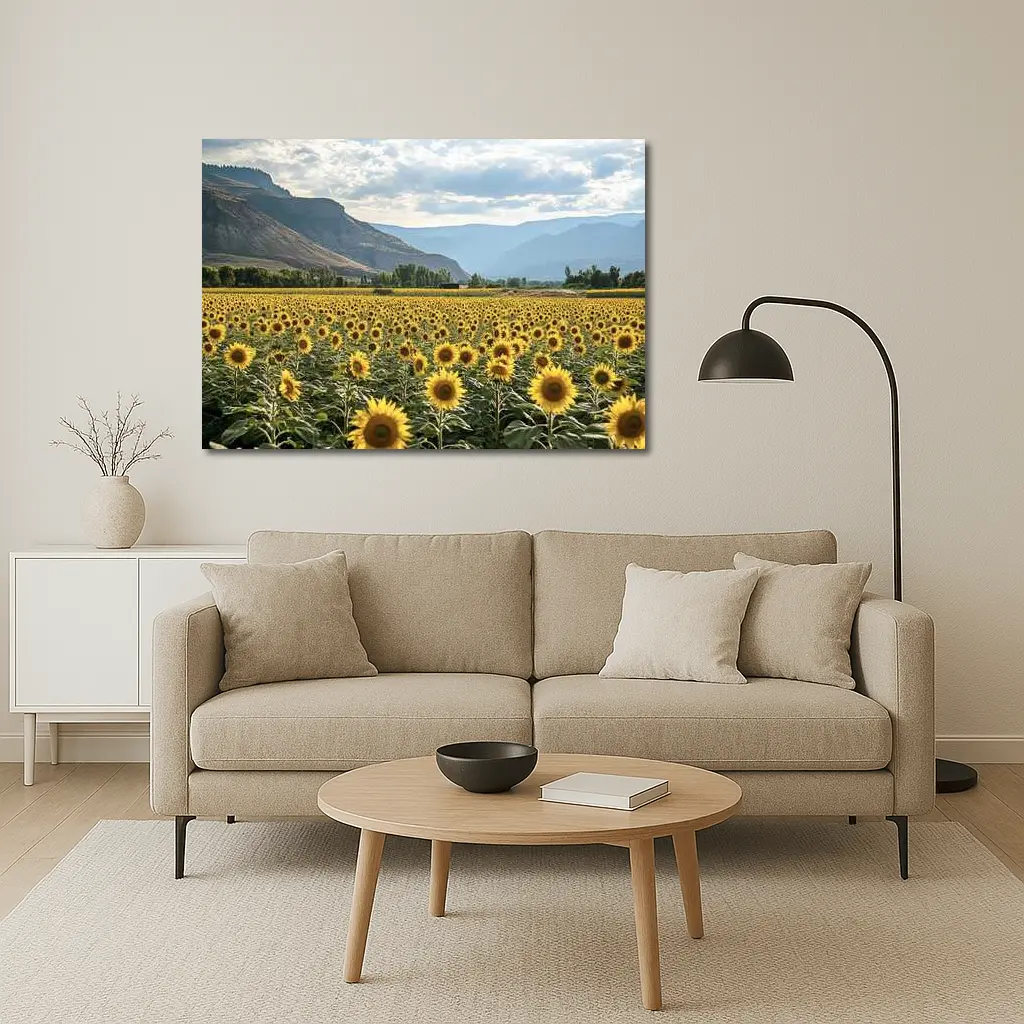 Sunflower Field With Mountain Valley Background – Wall Art