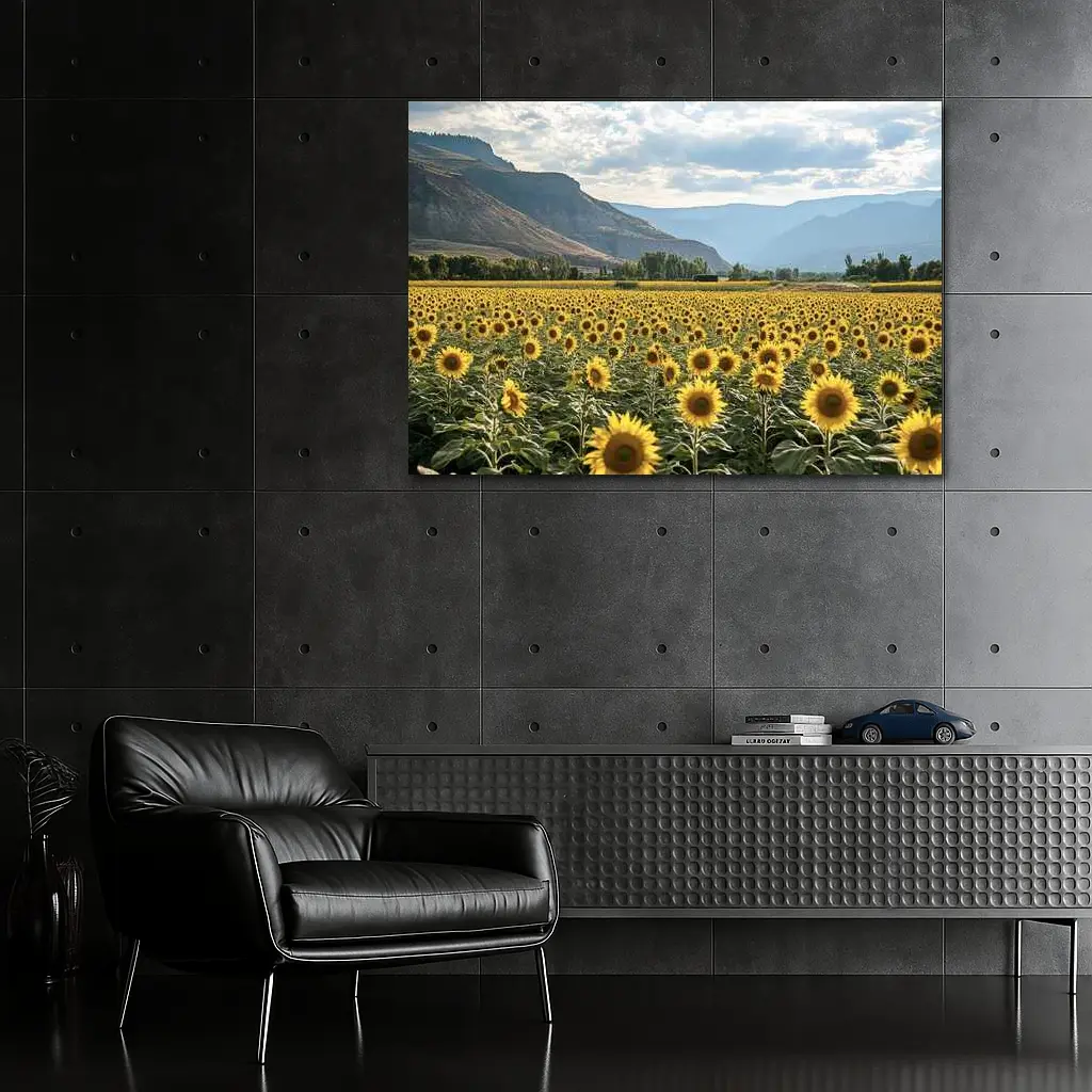 Sunflower Field With Mountain Valley Background – Wall Art