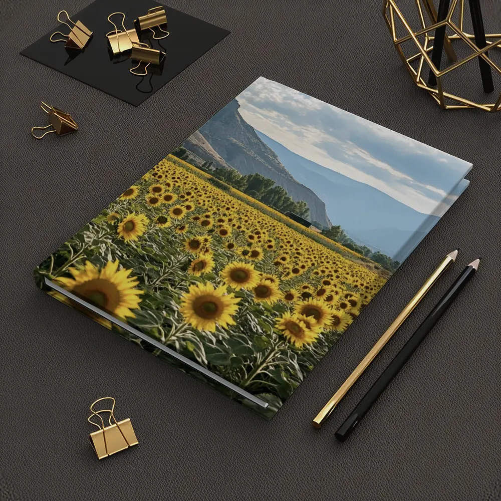 Sunflower Field With Mountain Valley Background – Notebooks