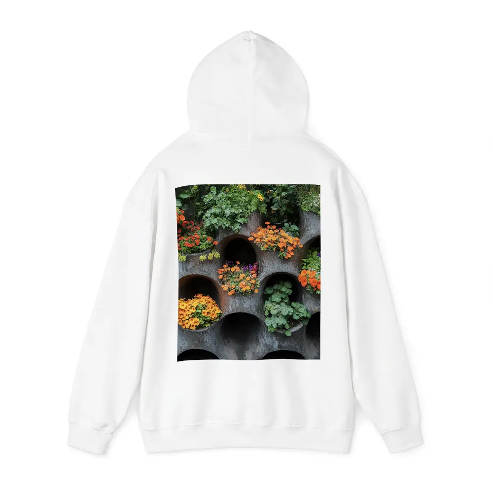 Orange Flowers Blooming In Concrete Wall Planters – Hoodies