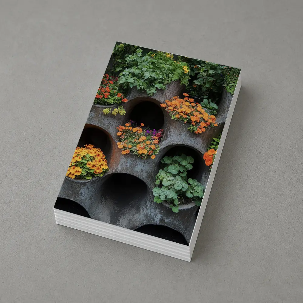 Orange Flowers Blooming In Concrete Wall Planters – Postcards