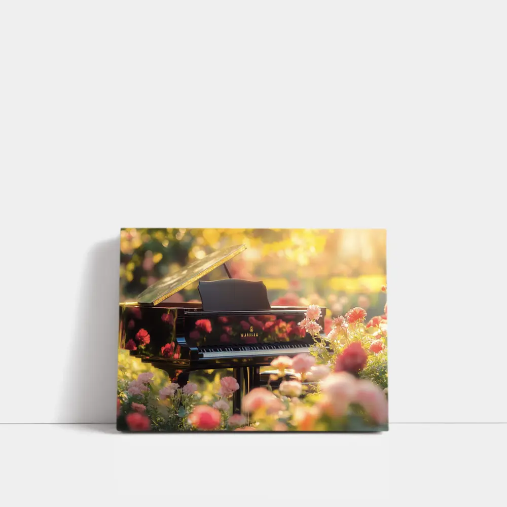 Grand Piano Surrounded By Pink Roses Garden – Wall Art