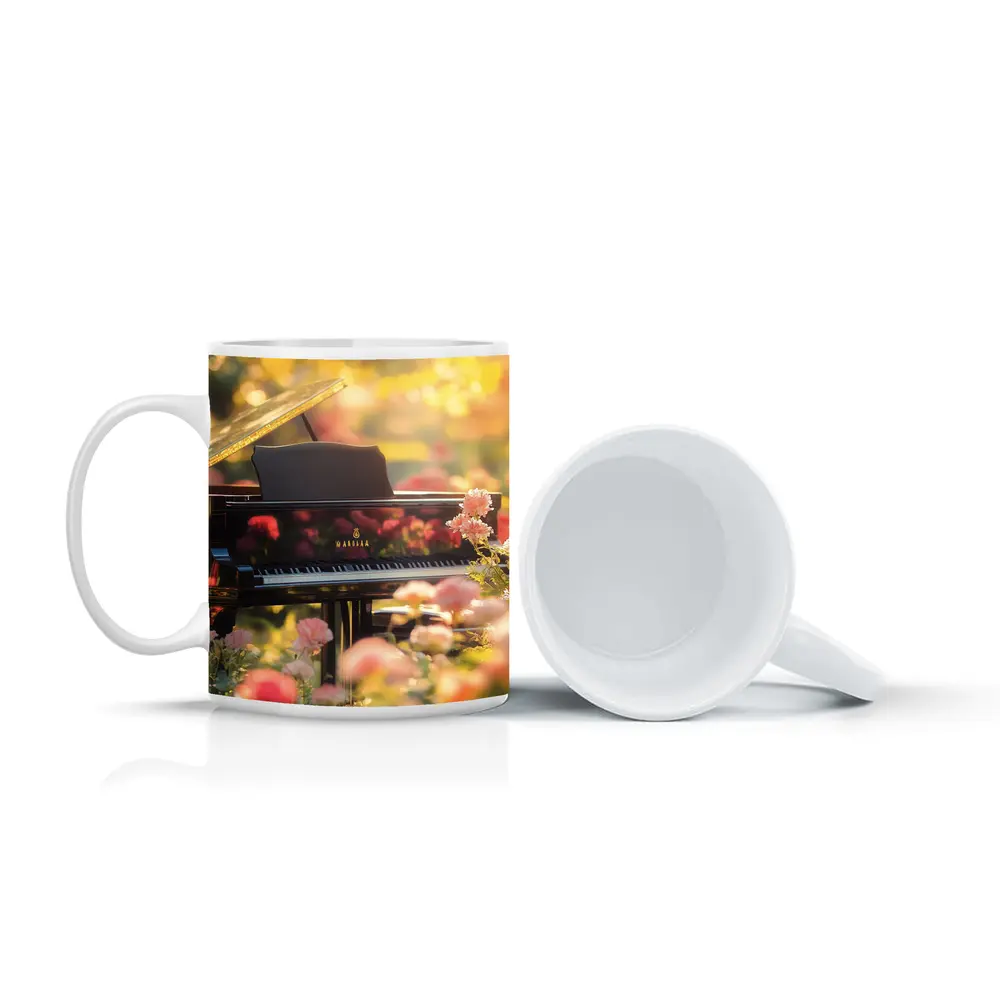 Grand Piano Surrounded By Pink Roses Garden – Mugs