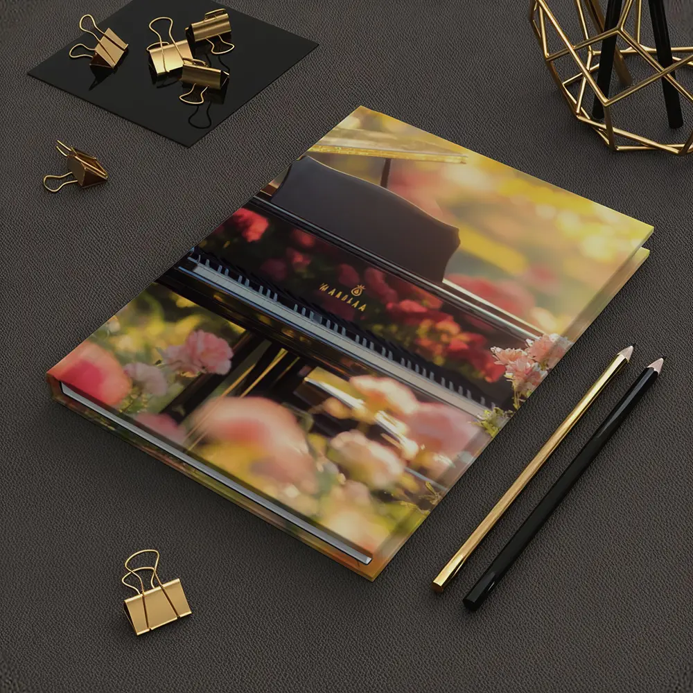 Grand Piano Surrounded By Pink Roses Garden – Notebooks