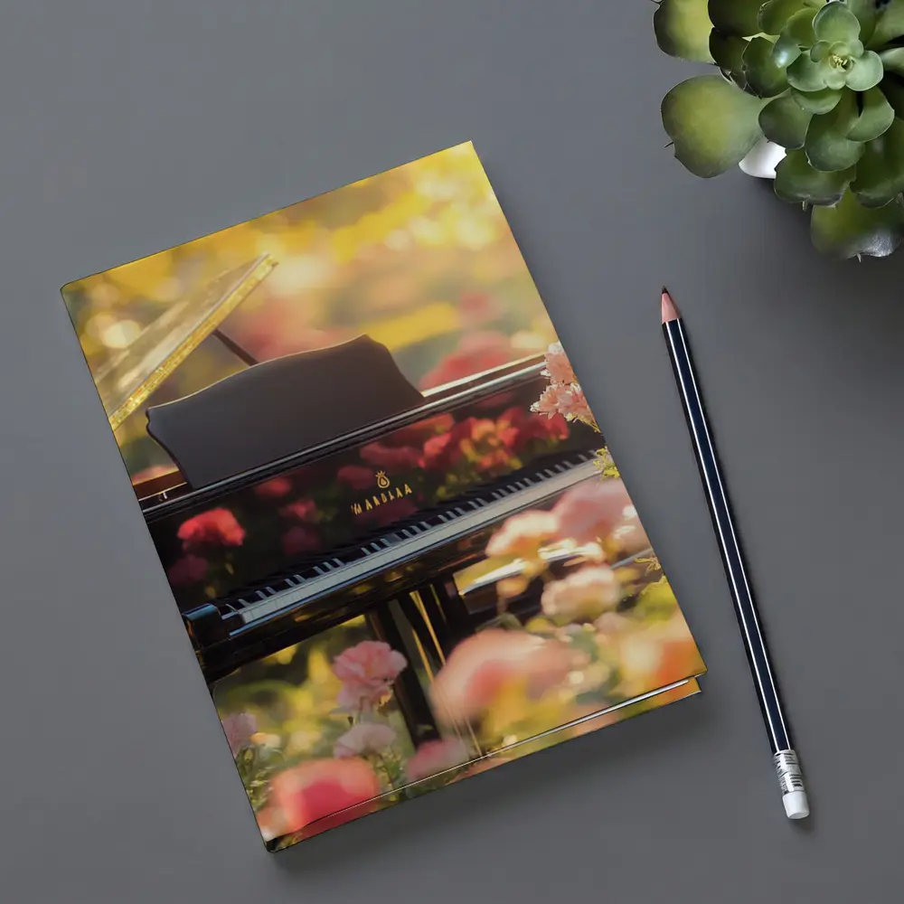 Grand Piano Surrounded By Pink Roses Garden – Notebooks