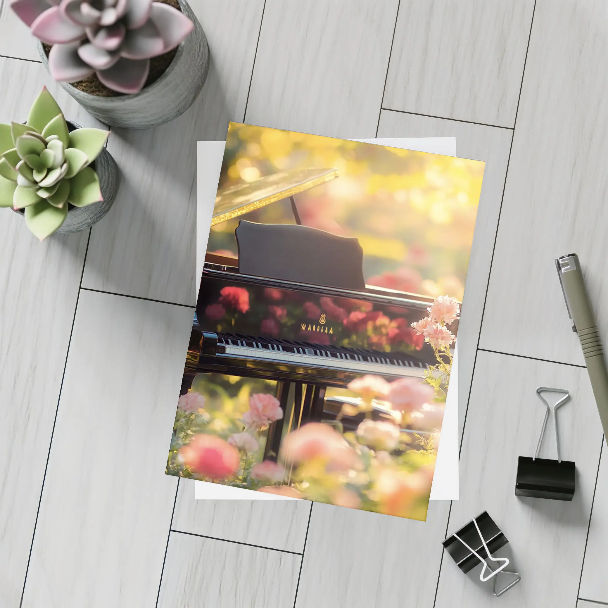 Grand Piano Surrounded By Pink Roses Garden – Postcards